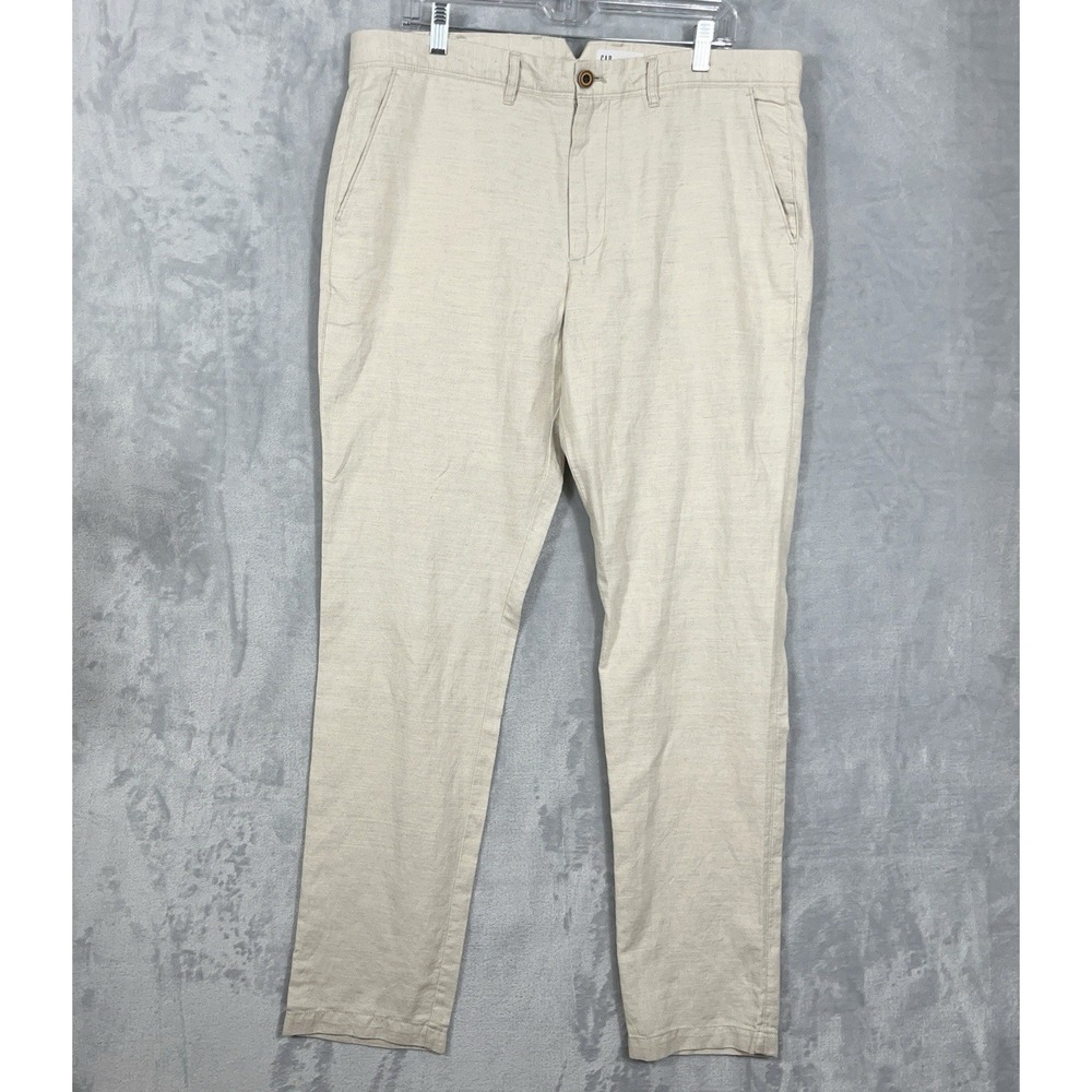 GAP Mens Chino Pants Trousers Linen Blend 36x32 Slim Office Preppy Coastal